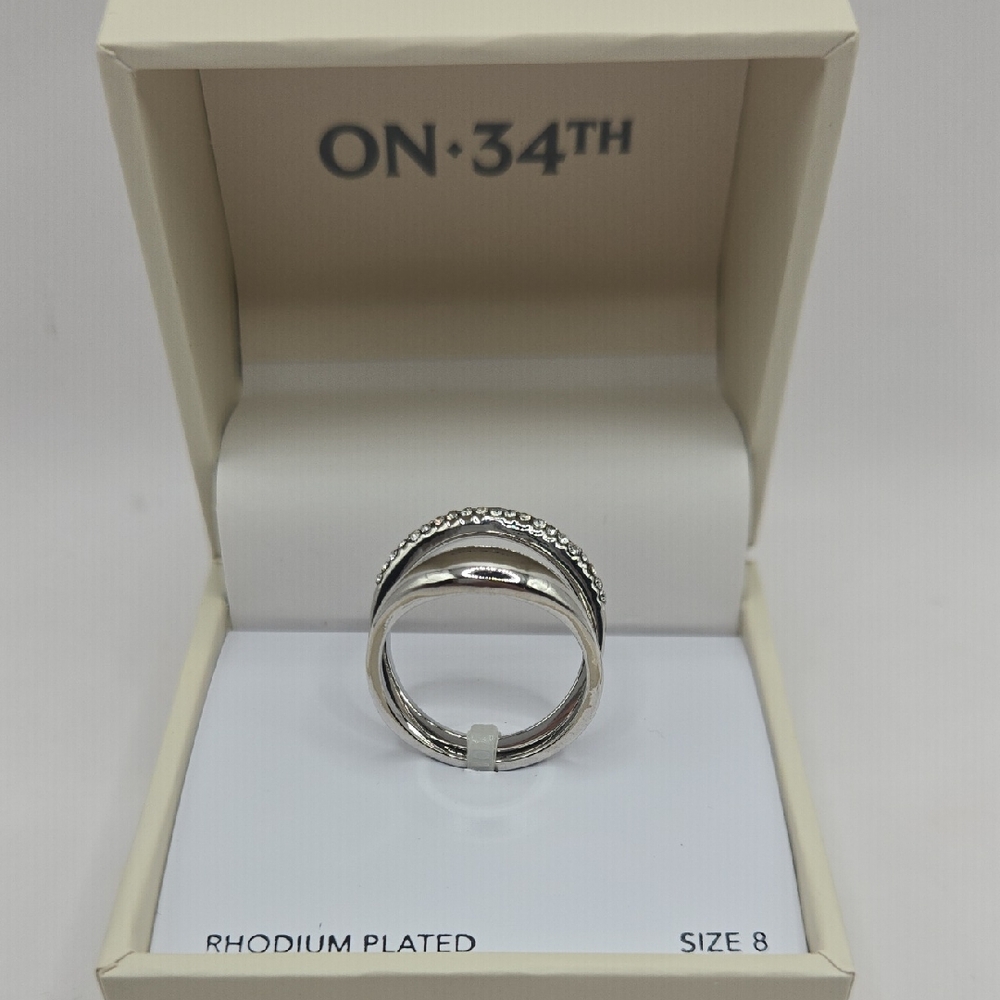 New On 34th Silver Rhodium Plated Ring